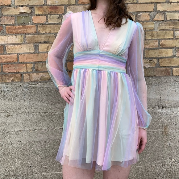 Colorful Deep V Skater Dress - Picture 3 of 5